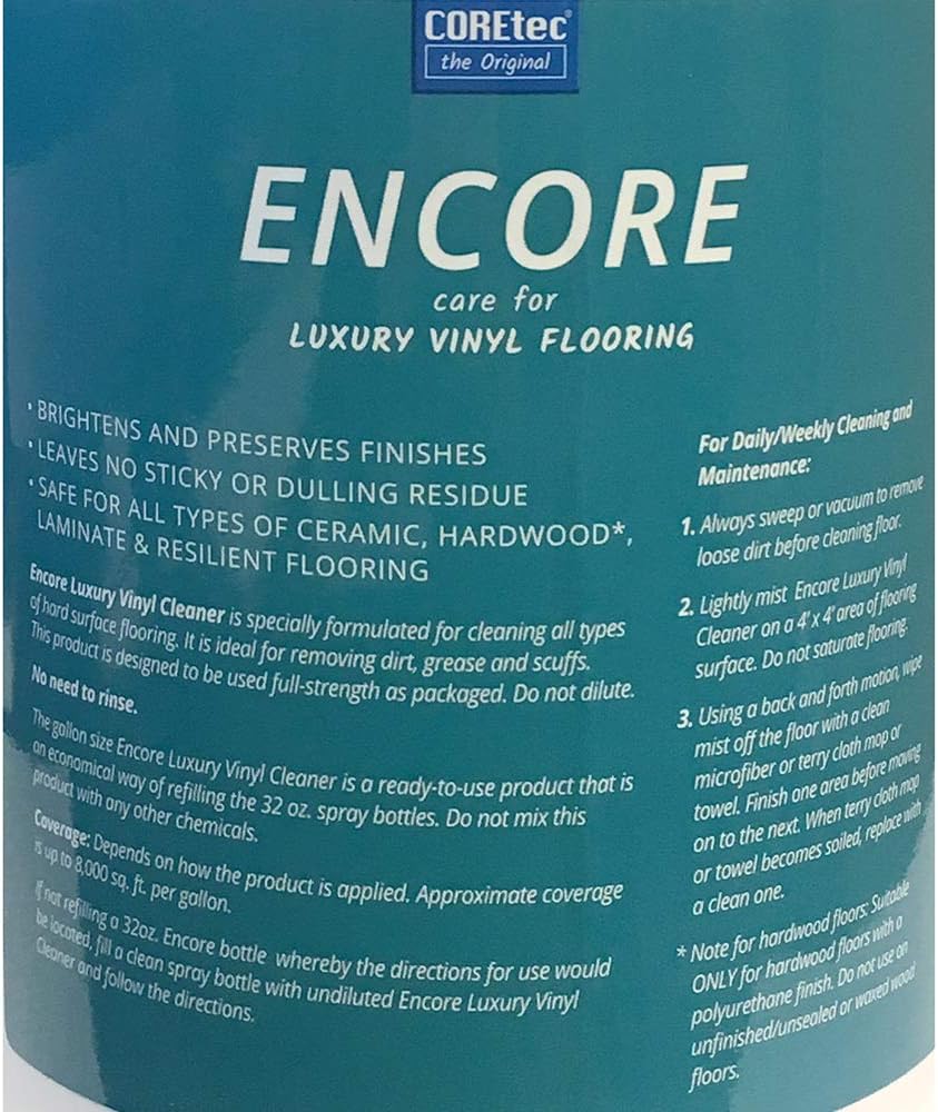 ENCORE 03Z77 Floor Cleaner Care for Luxury Vinyl Flooring Ready To Use 1 Gallon Refill - ShippingFloors