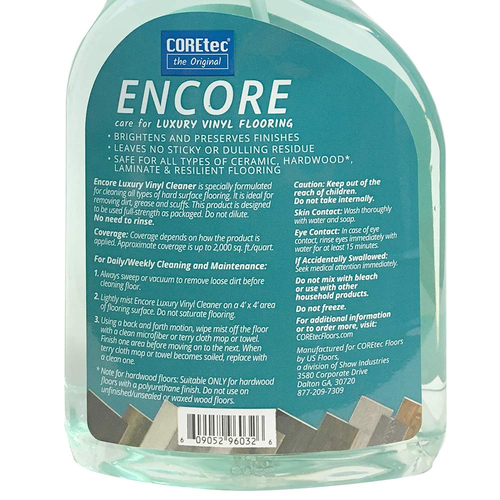 ENCORE 03Z76 Floor Cleaner Care for Luxury Vinyl Flooring Ready To Use 32oz Spray Bottle (Green) (32 Oz) - ShippingFloors