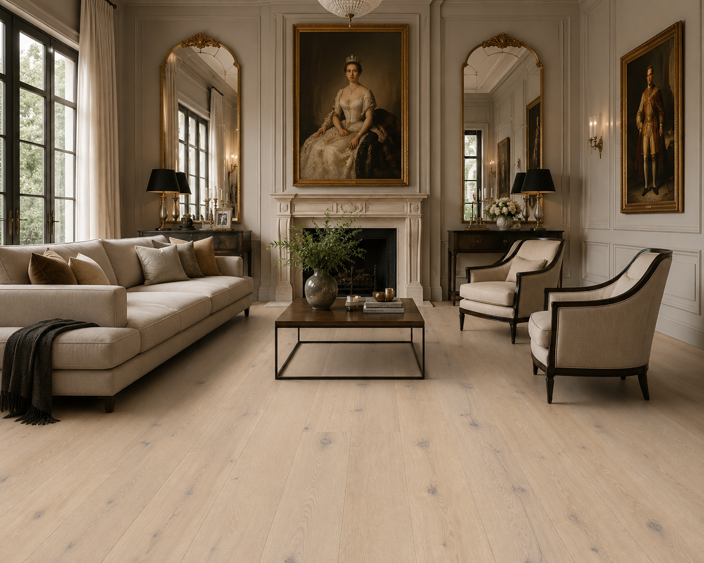 Pearl White Oak Wire-Brushed Engineered Hardwood Flooring – Tongue & Groove | 5/8” x 7-5/8” x 96” with 3.5mm Top Layer (20.55 sq. ft./Case)
