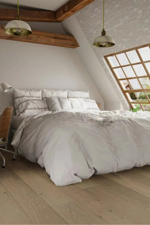 Tallinn Engineered Western European Oak Flooring, 7.5"-11.5" Wide, 72"-96" Long, 9/16" to 7/8" Thick, Hand-Brushed Gray
