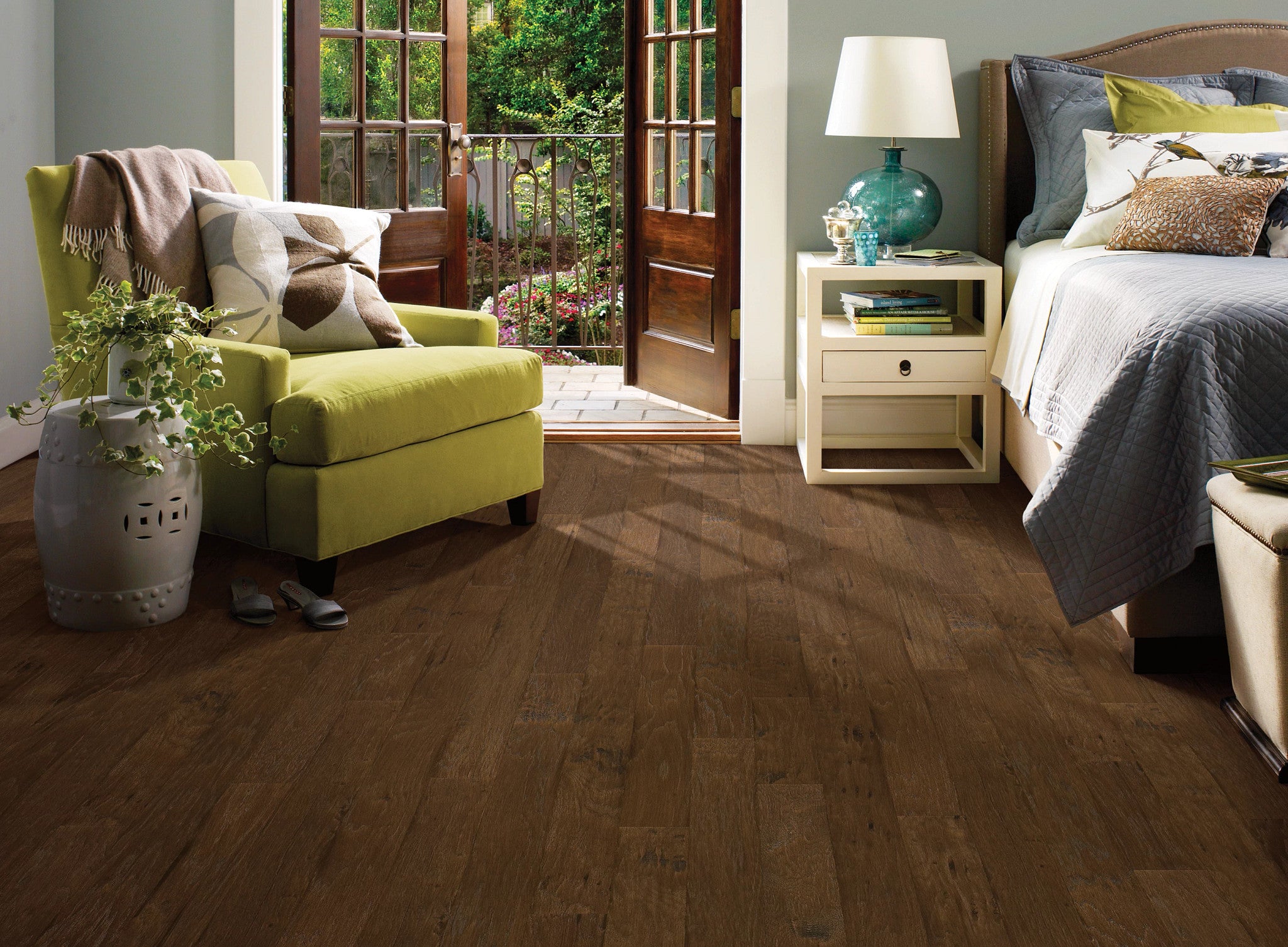 Wynfield Hickory 5" Engineered Hardwood Flooring 3/8" Thick Weathered Saddl Hand-Scraped Planks USA Made