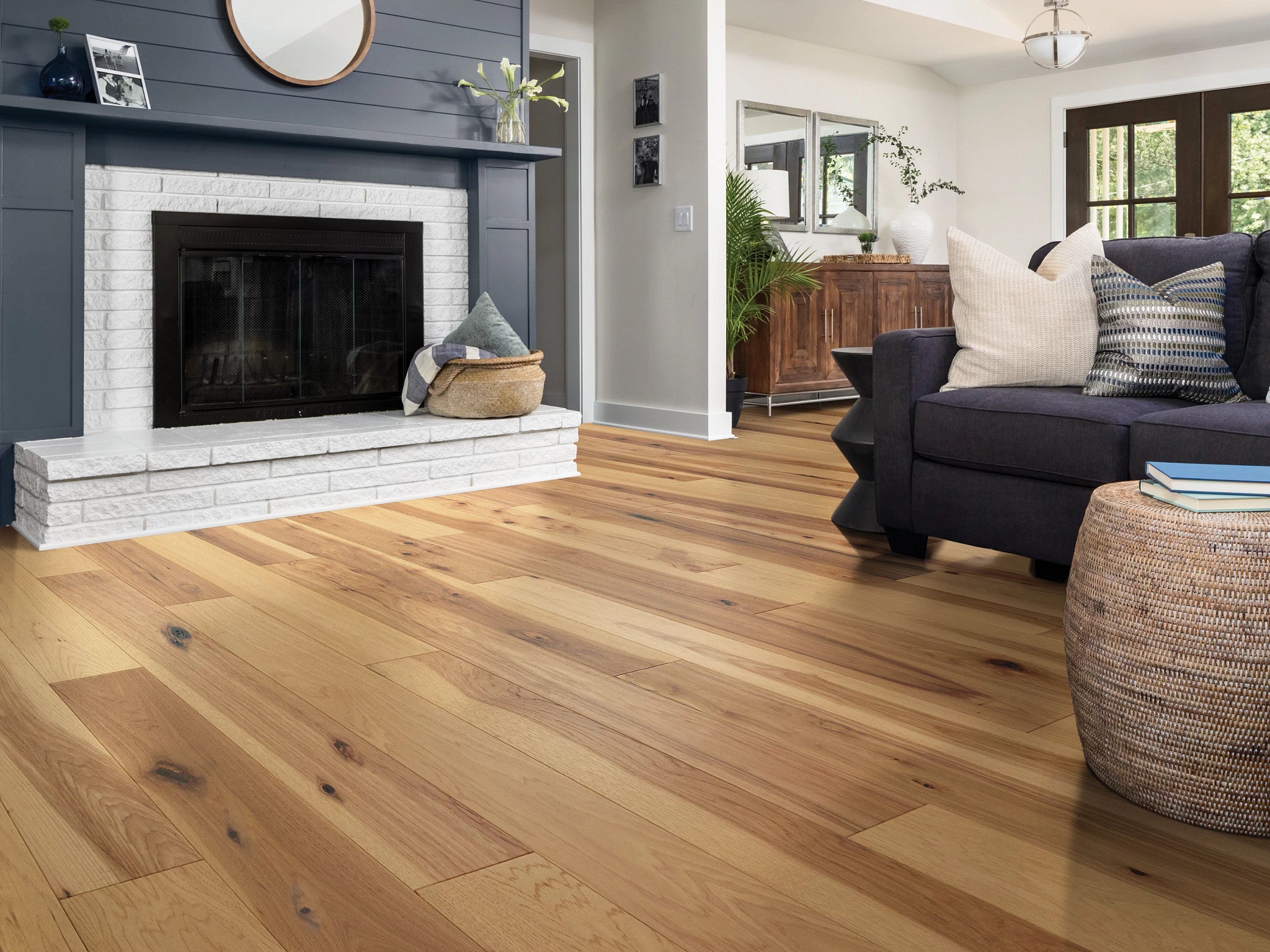 Sanctuary Hickory Reunion 6.38" Wide Engineered Hardwood Flooring, Wirebrushed, 1/2" Thick, Water-Resistant Repel Finish