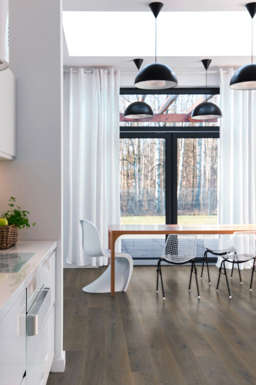 Tip Top Grey Brushed Western European Oak Engineered Hardwood Floor, 7.5"–11.5" Wide, 72"–96" Long, 9/16"–7/8" Thick