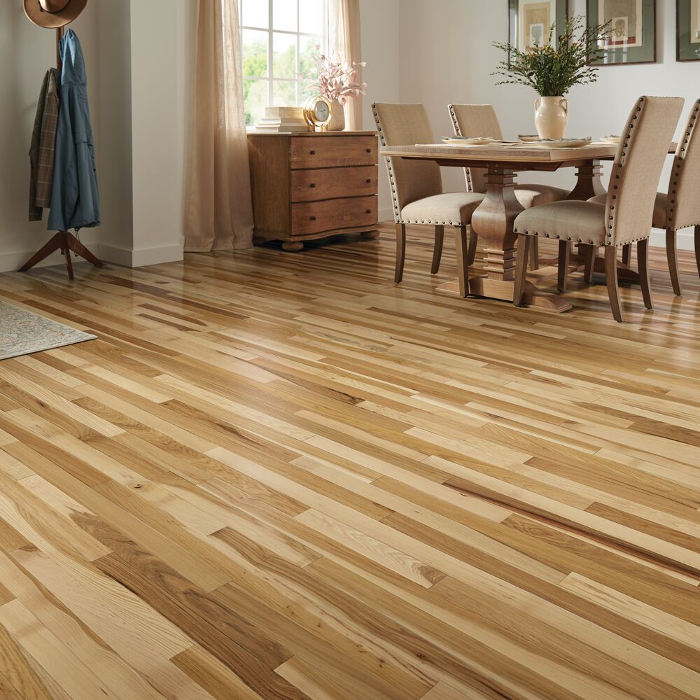 American Treasures Natural 2-1/4" Wide Hickory Solid Hardwood Flooring, 3/4" Thick, Varying Lengths, Low-Gloss Finish - ShippingFloors