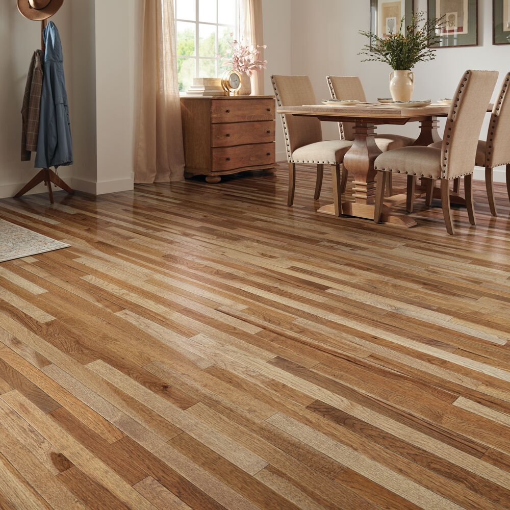 Warm Evening 2-1/4" Wide Hickory Solid Hardwood Flooring - 3/4" Thick, Micro Edge, Low Gloss AIOx Finish, 20 sq ft/box - ShippingFloors