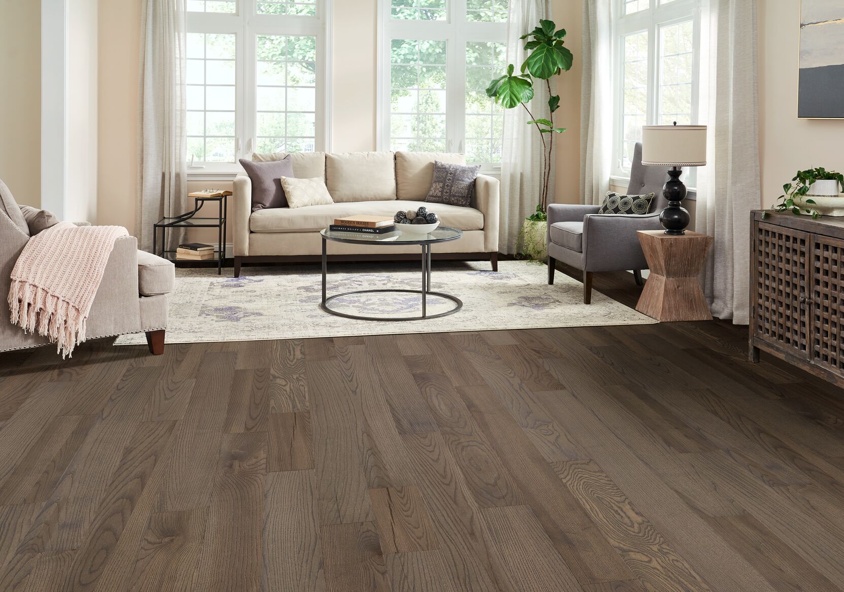 Mountainside Taupe 6.5" Wide Ash Engineered Hardwood Flooring – 7/16" Thick, Wire Brushed, Low Gloss Finish - ShippingFloors