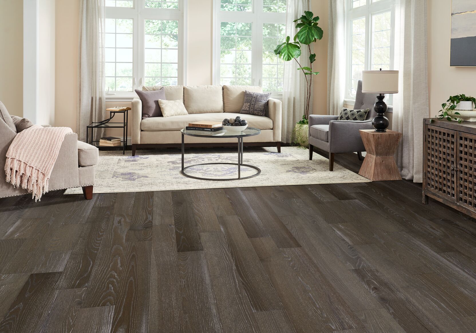 Standing Timbers Iron Bridge 6.5" Ash Engineered Hardwood Flooring, 7/16" Thick, Wire Brushed Medium Brown Finish - ShippingFloors