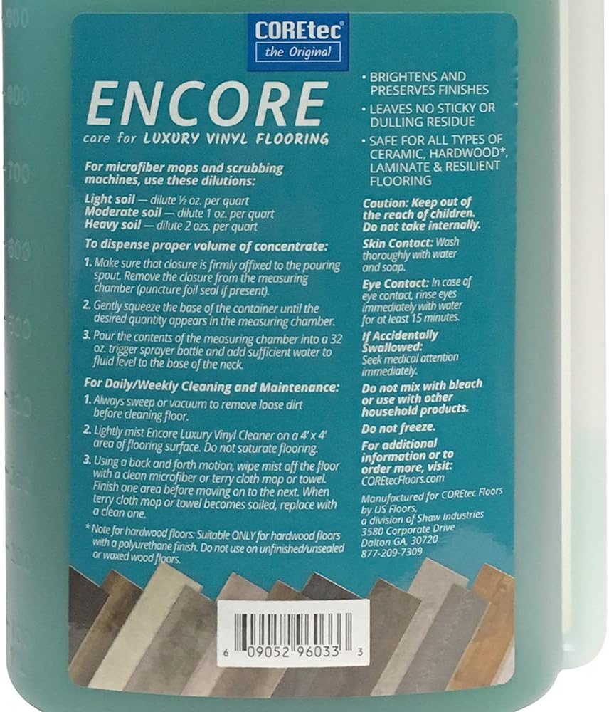 ENCORE 03Z78 Floor Cleaner Care for Luxury Vinyl Flooring Concentrate 32 oz (Refills 16x) - ShippingFloors