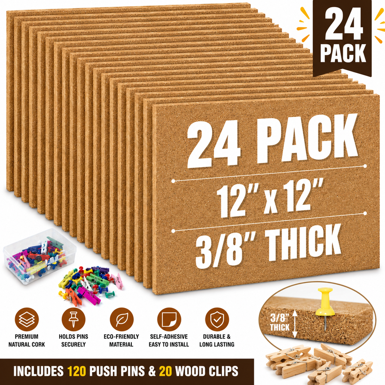 Corkèra Cork Board Bulletin Board 12x12, 3/8