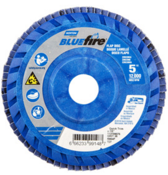Norton BlueFire 5" X 7/8" P36 Grit Type 27 Flap Disc (25/Case) - ShippingFloors