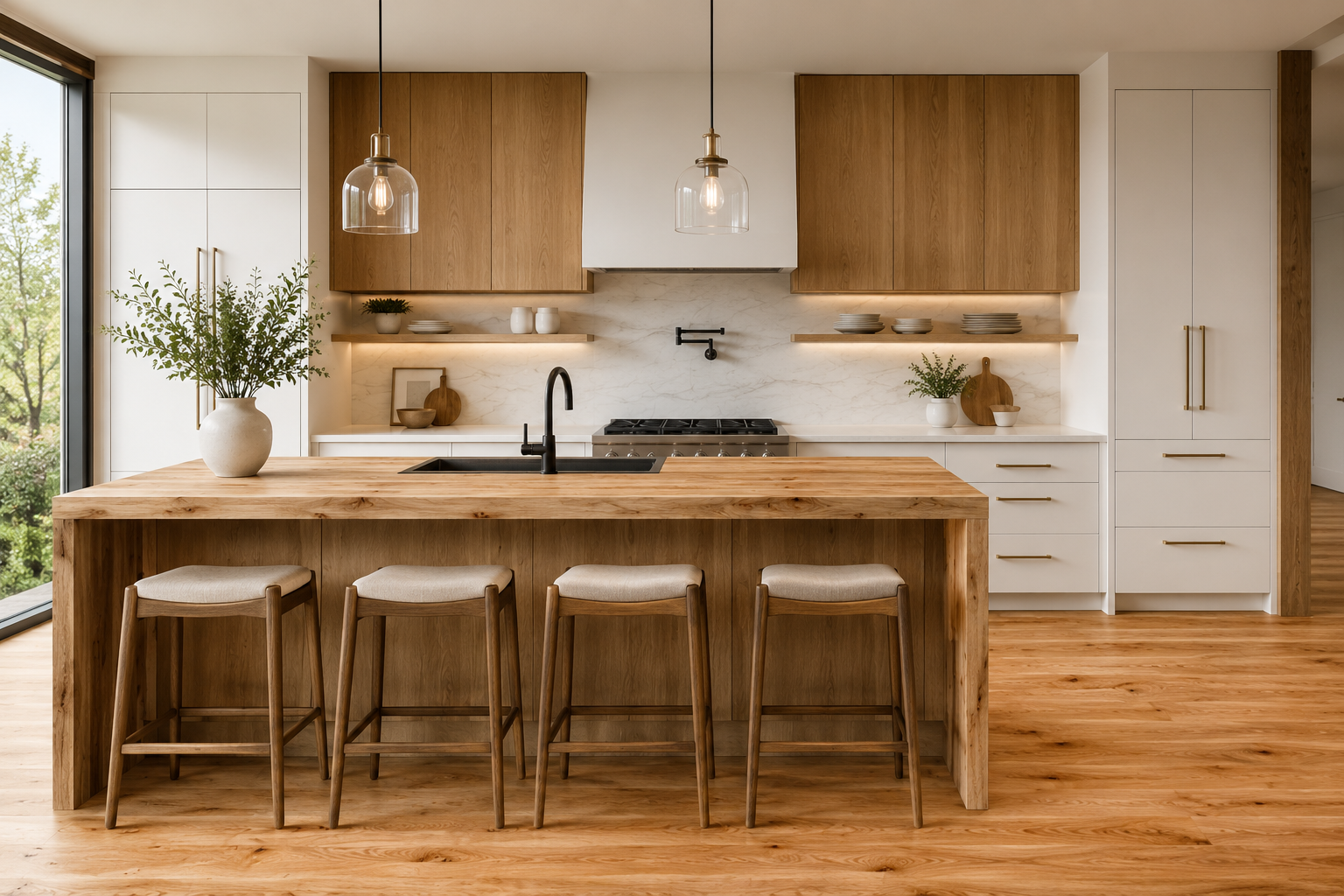 120 in. L x 25 in. D x 1-9/16 in. Unfinished White Oak Butcher Block Standard Countertop in Brown with Eased Edge