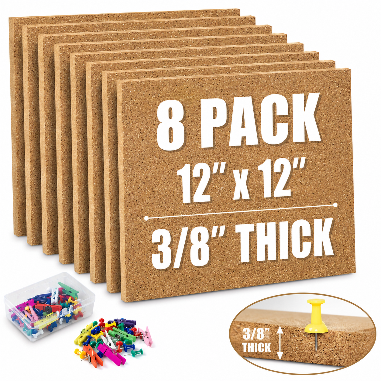 Corkèra Cork Board Bulletin Board 12x12, 3/8