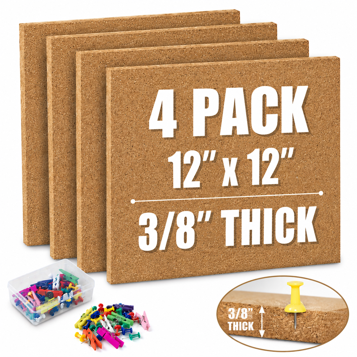 Corkèra Cork Board Bulletin Board 12x12, 3/8