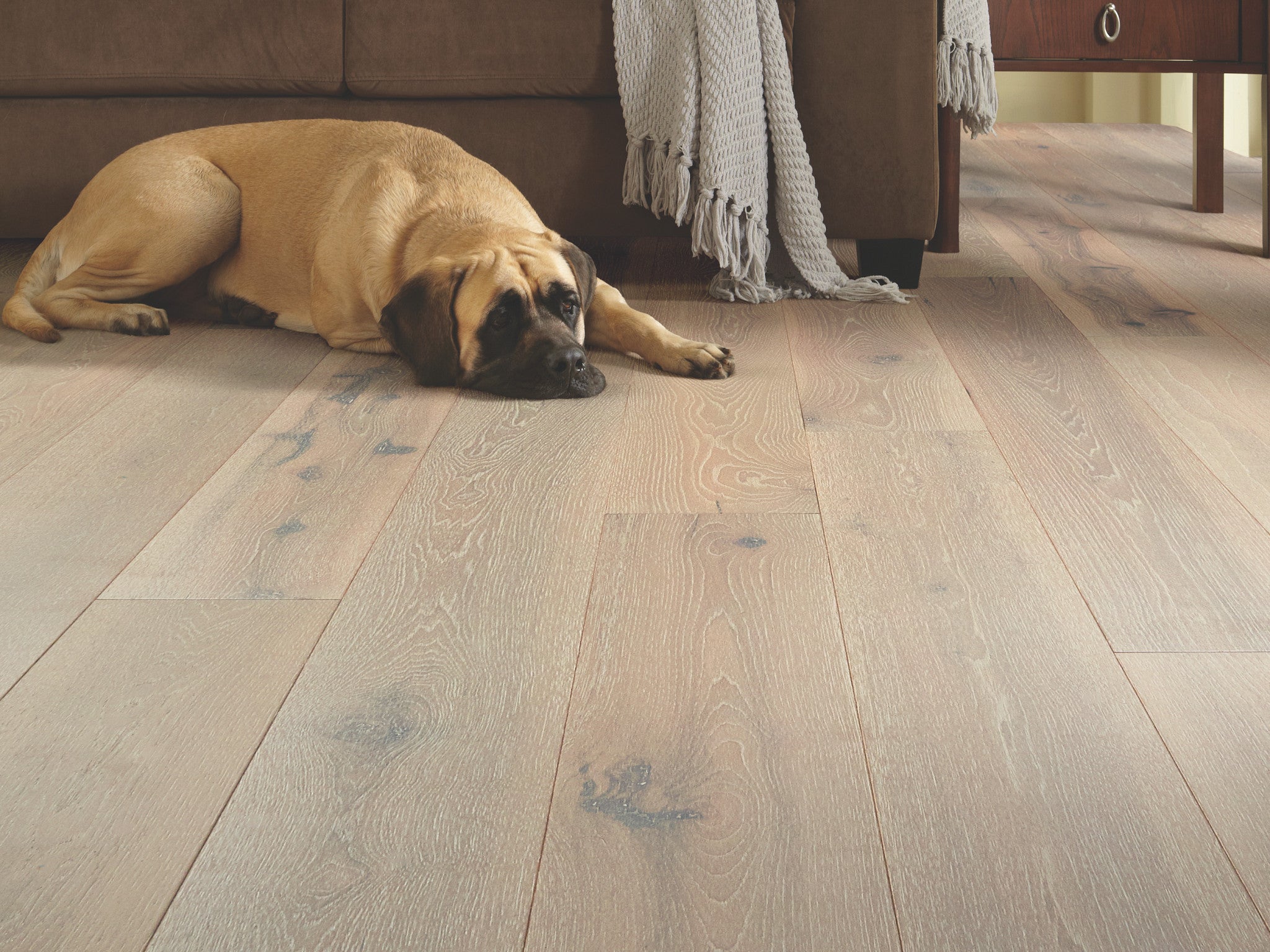 Exquisite Beiged Hickory 7.5" Wide Waterproof Engineered Hardwood Flooring, Wirebrushed, 5/16" Thick, Attached Pad