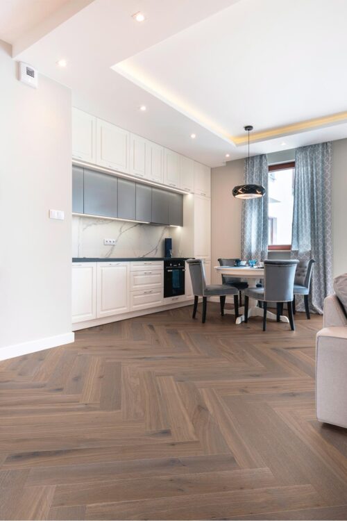 Herringbone Biarritz Western European Oak Flooring, 4.7" x 33" Planks, 9/16" or 13/16" Thick, UV Oil/Urethane Finish