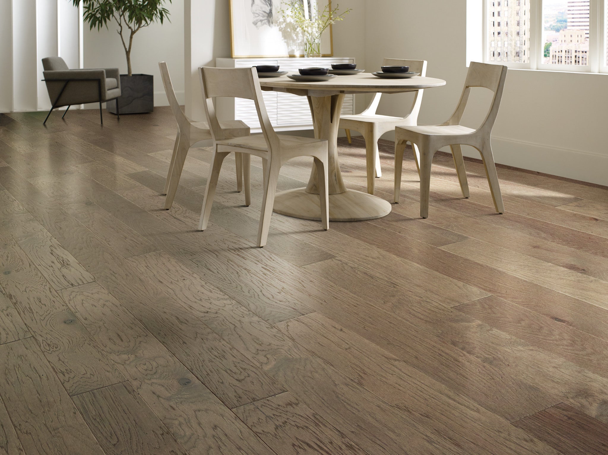 High Plains 6 3/8" Wide Hickory Engineered Hardwood Flooring - 3/8" Thick, Wirebrushed, Water-Resistant Hide Finish