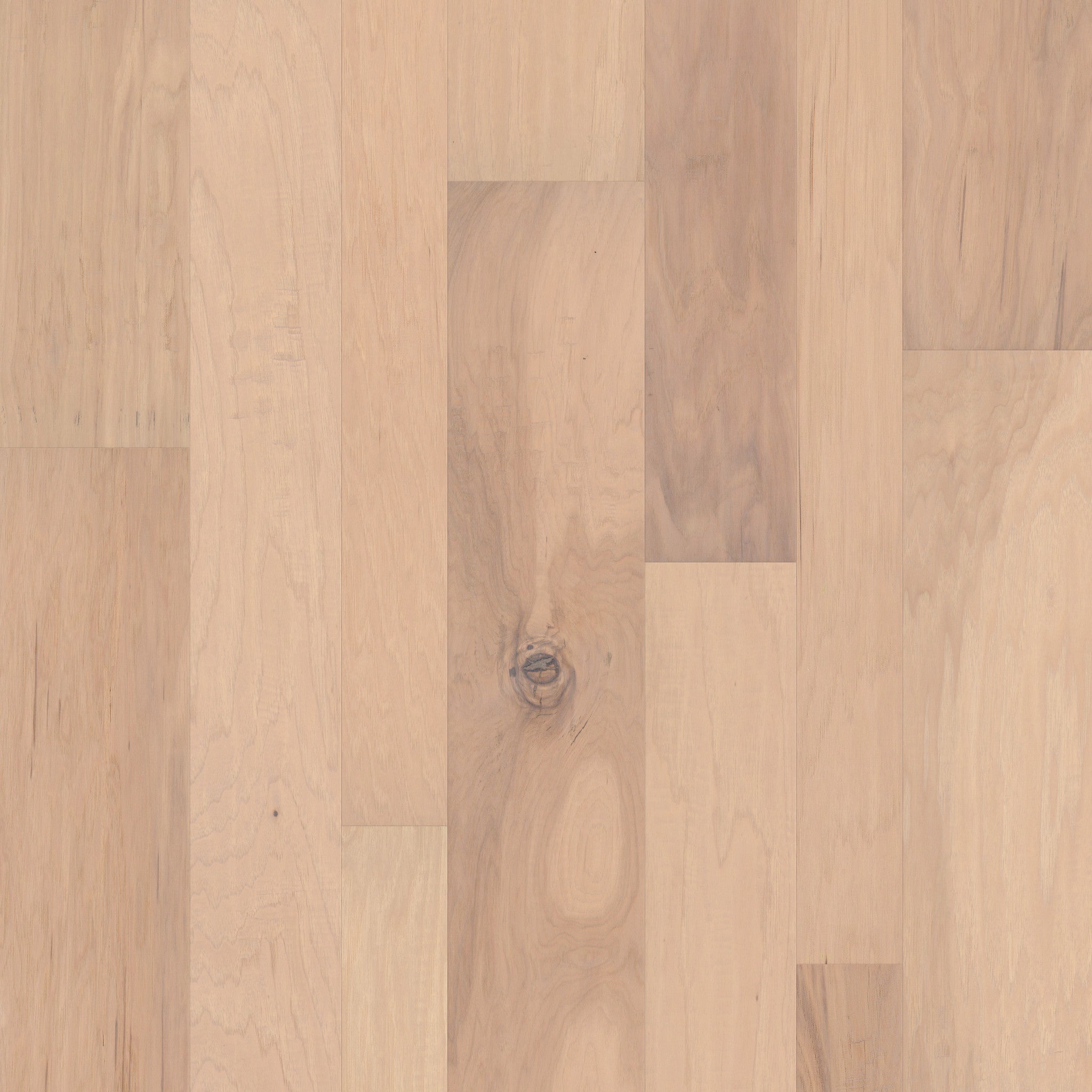 Pebble Hill Linen Engineered Hickory Hardwood Flooring - Mixed Width Planks (10"), 3/8" Thick, Water-Resistant Repel Finish