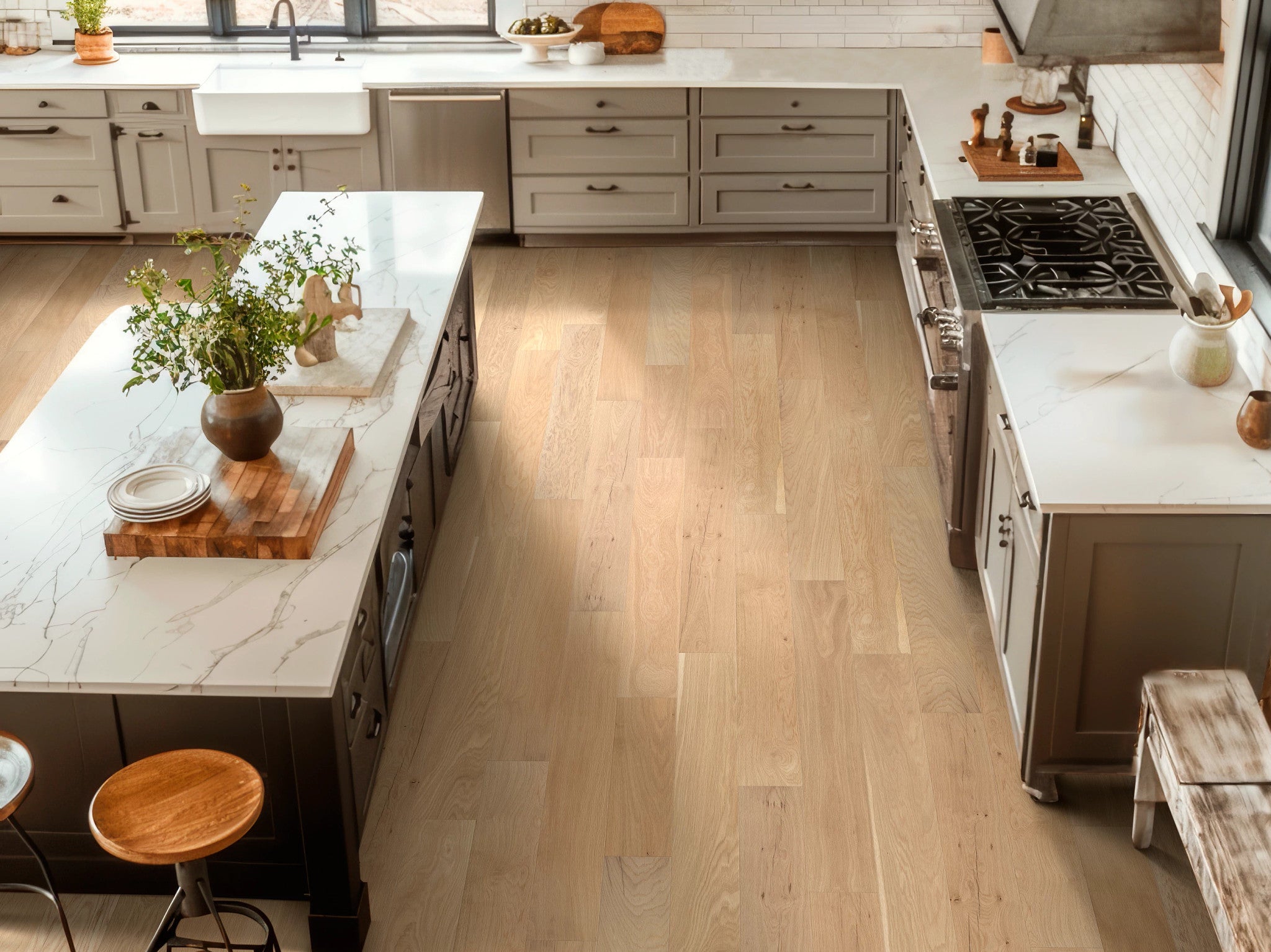 Liberty Oak Eclectic 6.38" Wide Engineered White Oak Hardwood Flooring, Wirebrushed, Water-Resistant Finish, 3/8" Thick