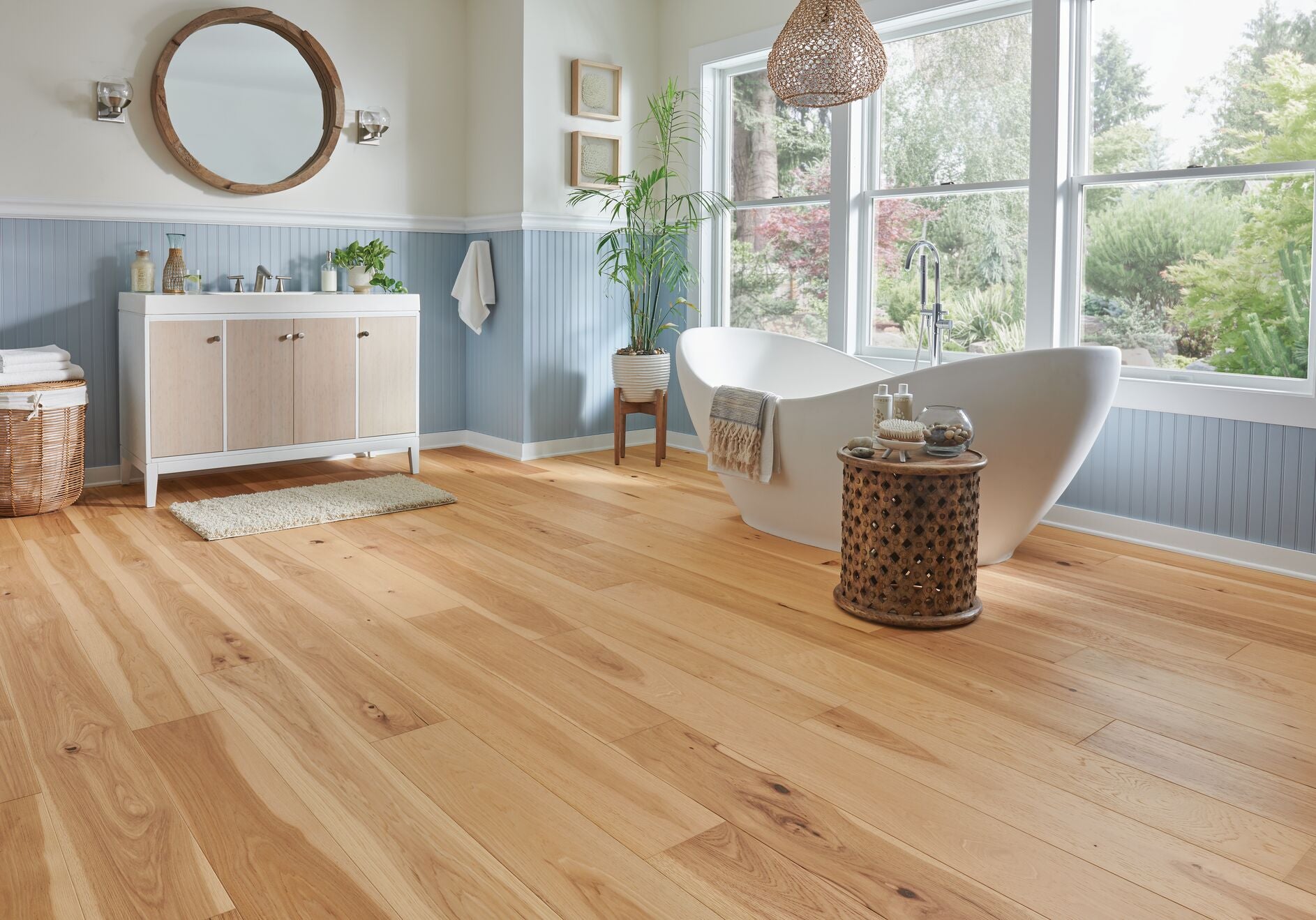 Natural Hickory 7-7/16" Wide Engineered Hardwood Flooring, 1/4" Thick, Wire Brushed, Micro-Beveled Edges, Forest Rain Collection - ShippingFloors