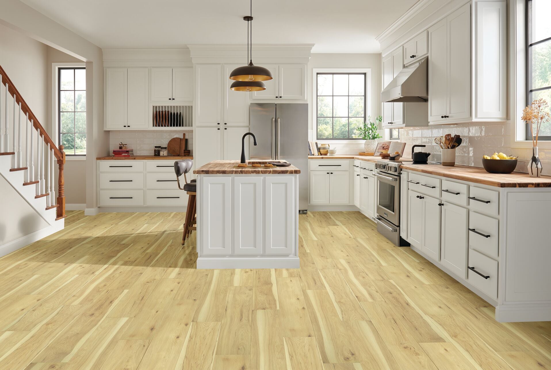 Country Setting 8.03" Wide Hickory TimberTru Flooring, 12mm Thick, Micro-Beveled Edges, Low Gloss Finish - ShippingFloors