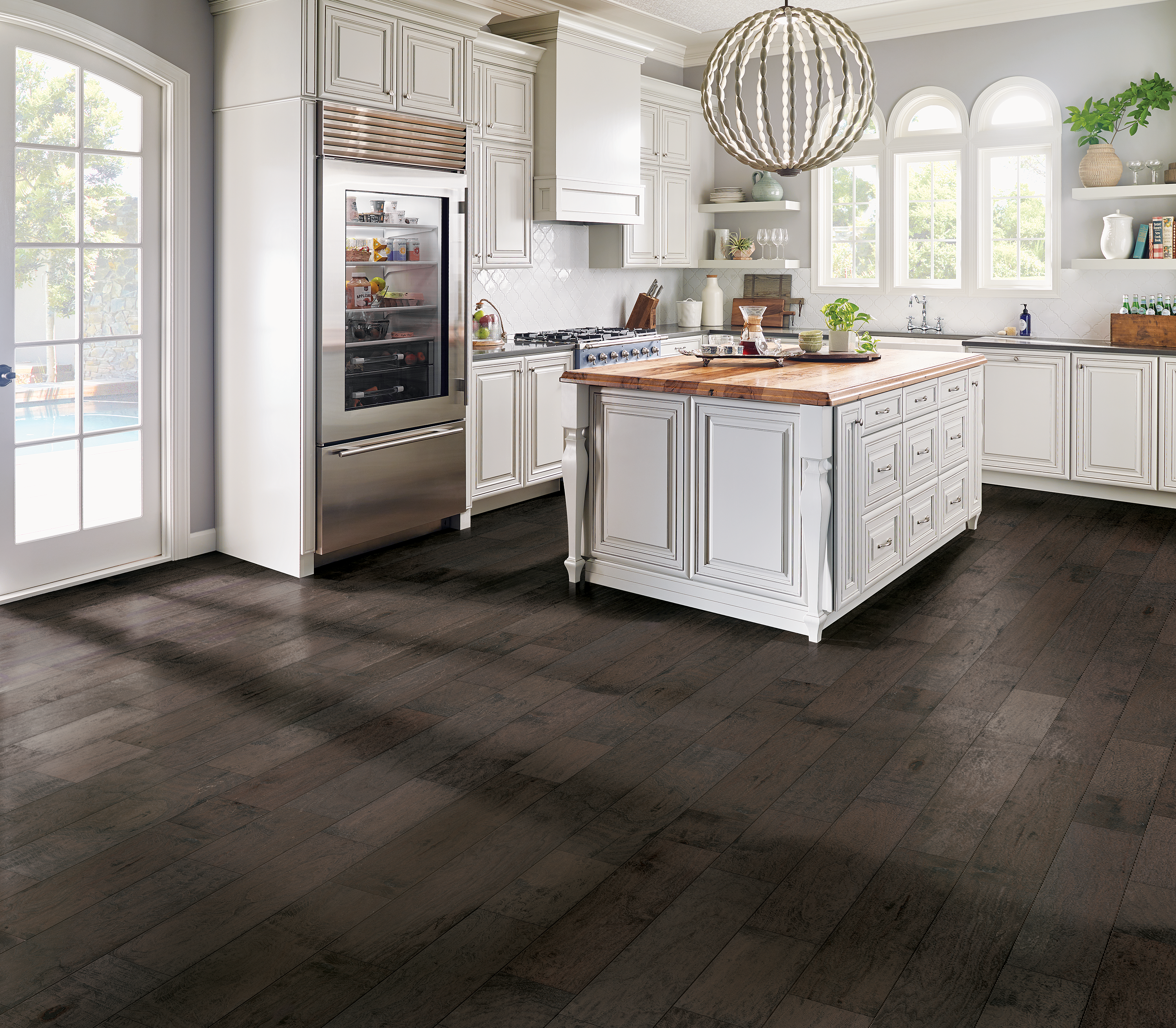 Flagstone 6.5" Wide Hickory Engineered Hardwood Flooring, 3/8" Thick, Medium Gray, Hand-Scraped, Water-Resistant - ShippingFloors